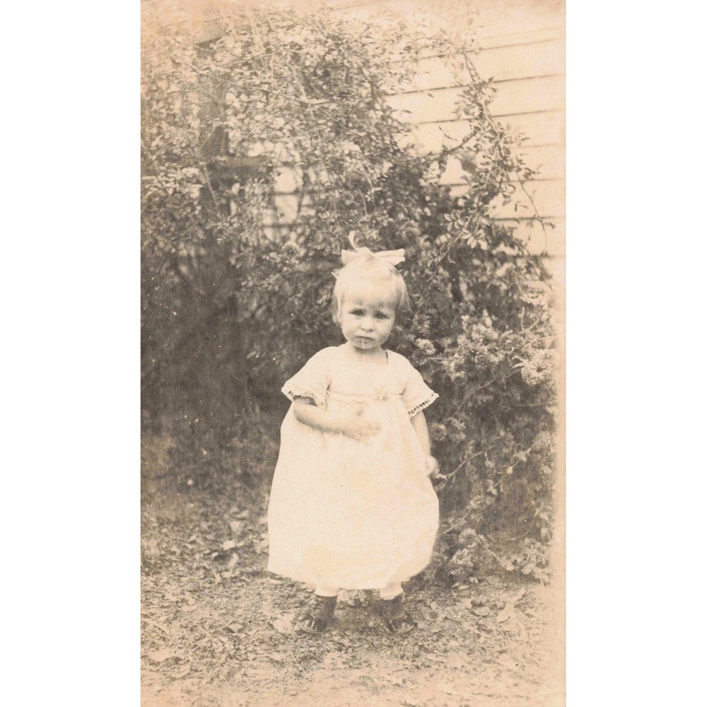 Antique Real Photo Postcard RPPC Young Girl in White Dress Garden Portrait VG - Picture 1 of 2